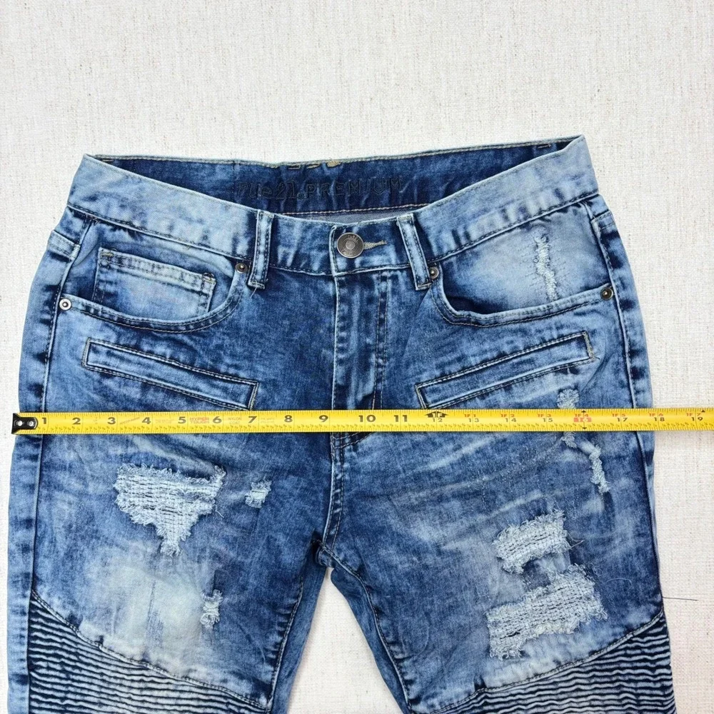 Rue21 Premium Supreme Flex Skinny Moto Biker Distressed Acid Wash Jeans 30x30